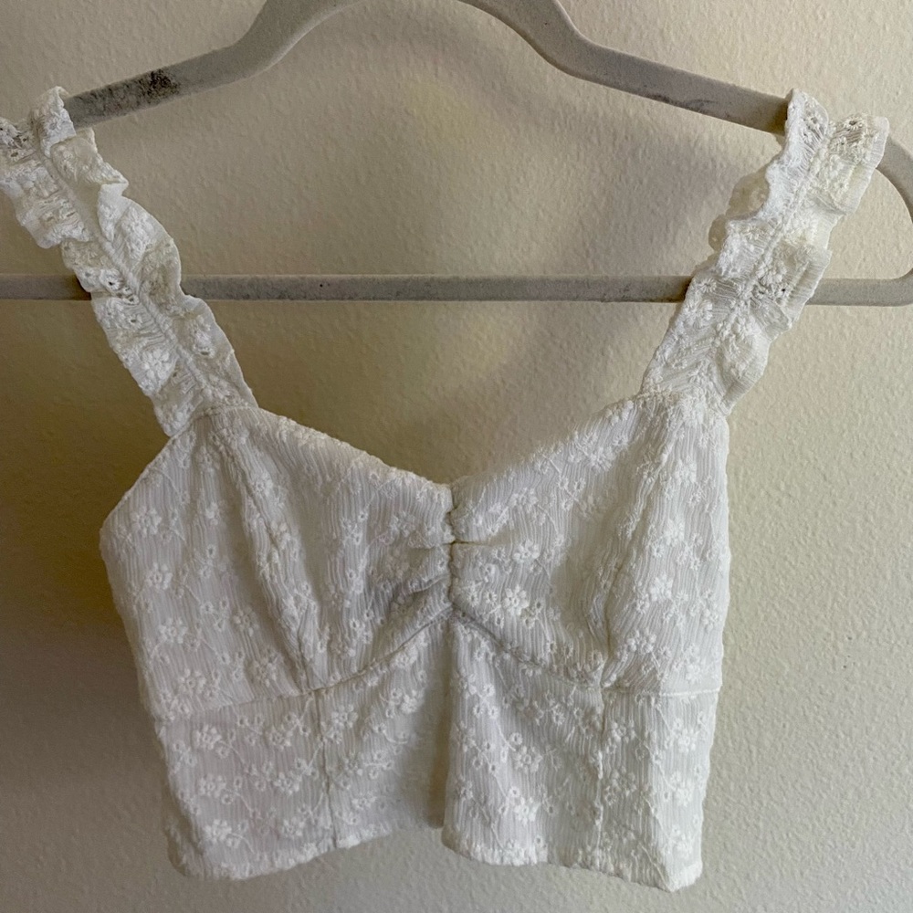 White Floral Embroidered Abercrombie Crop Top